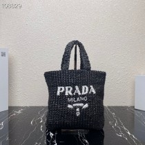 Prada Small Raffia Tote Bag 1BG422 Black