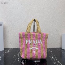 Prada Small Raffia Tote Bag 1BG422 Pink