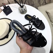 Saint Laurent Cassandra Flat Sandals Patent Leather Black