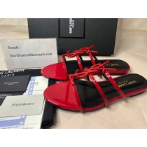 Saint Laurent Cassandra Flat Sandals Patent Leather Red