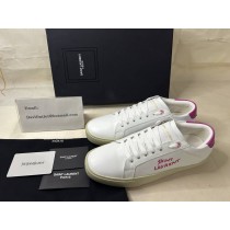 Saint Laurent Court Classic Sneakers In Embroidered Leather White Pink