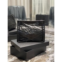 Saint Laurent Niki Medium Vintage Pleated Leather Shopping Bag All Black