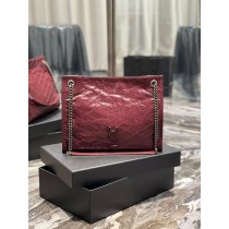 Saint Laurent Niki Medium Vintage Pleated Leather Shopping Bag 577999 Burgundy