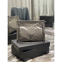 Saint Laurent Niki Medium Vintage Pleated Leather Shopping Bag 577999 Gray