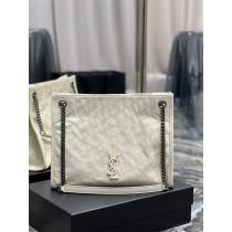 Saint Laurent Niki Medium Vintage Pleated Leather Shopping Bag 577999 White