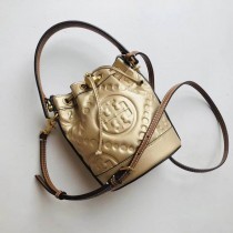 Tory Burch Mini T Monogram Embroidered Bucket Bag Gold