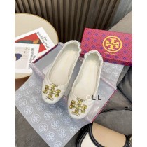 Tory Burch Quilted Crystal Logo Sheepskin Ballet White