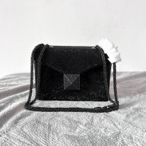 Valentino Garavani One Stud Small Bag Chain Rhinestone Embroidery Black