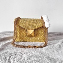 Valentino Garavani One Stud Small Bag Chain Rhinestone Embroidery Gold