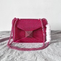 Valentino Garavani One Stud Small Bag Chain Rhinestone Embroidery Rose Pink