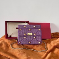 Valentino Garavani Roman Stud Medium Shoulder Bag 25CM Diamond Pattern Purple