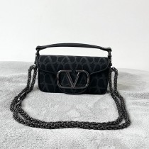 Valentino Garavani Small Locò Toile Iconographe Shoulder Bag Black