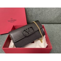 Valentino Garavani VSling Leather Chain Wallet Black