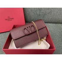 Valentino Garavani VSling Leather Chain Wallet Burgundy