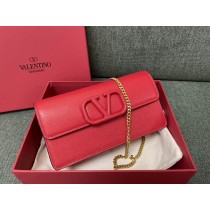 Valentino Garavani VSling Leather Chain Wallet Red