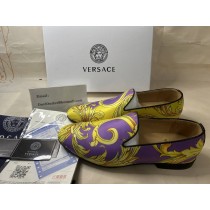 Versace Men Loafers Barocco Goddess Silk Slippers Print Multi