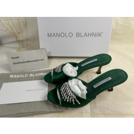 Manolo Blahnik Lumana 50mm Satin Mules Green