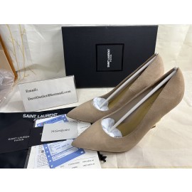 Saint Laurent Opyum Pumps In Suede With Gold Heel Apricot